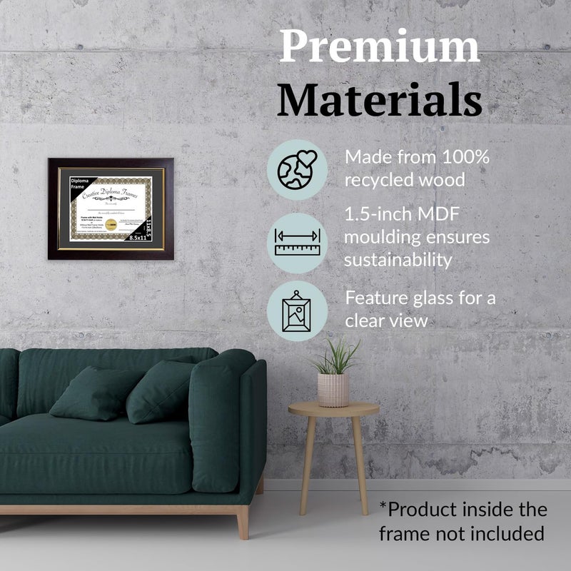 Creative Picture Frames 11" x 14" Majestic Mahogany with Gold Rim Diploma Frame & Mat, Displays 8.5" x 11" Certificate or 11" x 14" Document without Black Mat, Mahogany Finish, Full-Strength Glass - Image 5